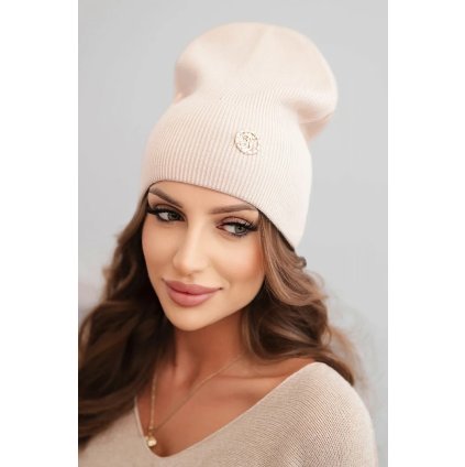 Dámska rebrovaná čiapka z modalu a viskózy s ozdobným gombíkom béžová