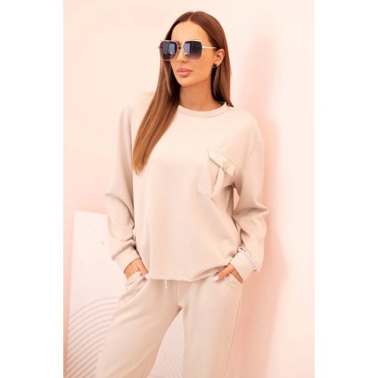 Dámsky maslový komplet: mikina a nohavice s gumou béžové