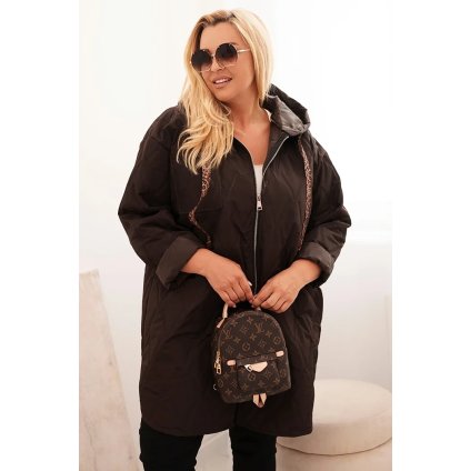 Dámska bunda Plus Size prešívaná s kapucňou a nápisom HOPE hnedá