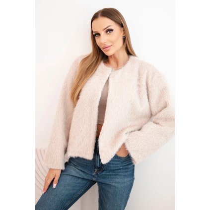 Dámska srsťová bunda bez zapínania béžová