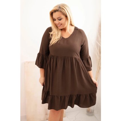 Dámske plus size šaty viskózové s ažúrovým zdobením hnedé