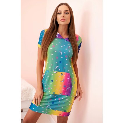 Dámske bavlnené šaty s vreckom a golierom v farebnom vzore morská