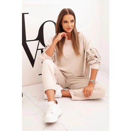 Dámsky súprava maslový s strapcami na rukávoch béžová