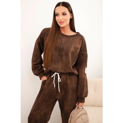 Dámsky oversized viskózový komplet s praným efektom hnedý