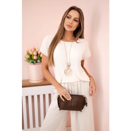 Komplet z viskózy plisovaná blúzka + nohavice béžové