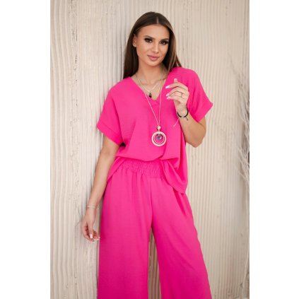 Kombinácia s náhrdelníkom blúzka + nohavice ružová