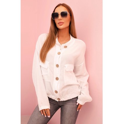 Dámska mušelínová košeľa s dlhým rukávom biela