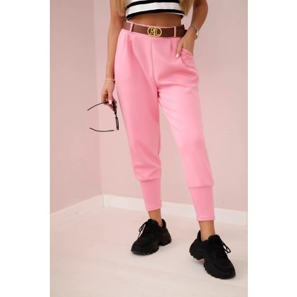 Nohavice s opaskom a vreckami maslová ružová