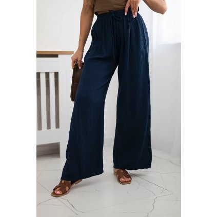 Široké mušelínové nohavice tmavomodré