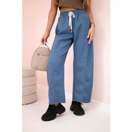 Masielkové nohavice s viazaním v páse v džínsovej melange