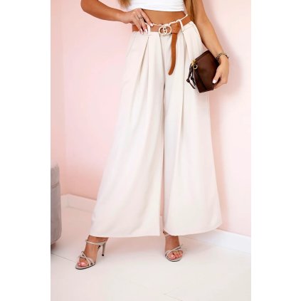 Nohavice s opaskom a širokou nohavicou béžové