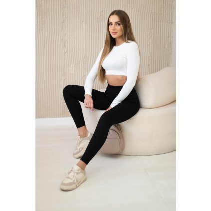 Čierne dámske rebrované legíny s vysokým pásom