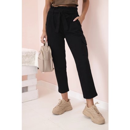 Dámske nohavice s vysokým pásom cargo čierne