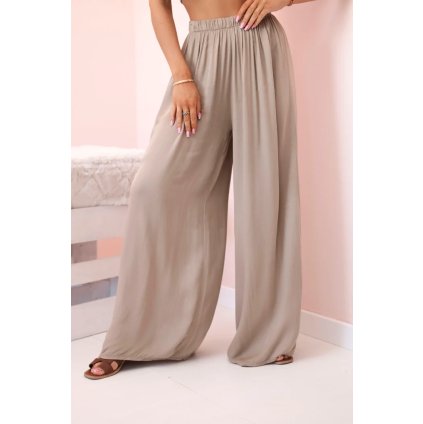 Dámske široké viskózové nohavice s gumou v páse v ťavej farbe