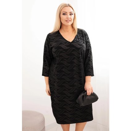 Dámske šaty z žoržety Plus Size s výstrihom do V čierne