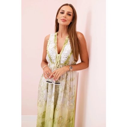 Dámske viskózové šaty s výšivkou olivové