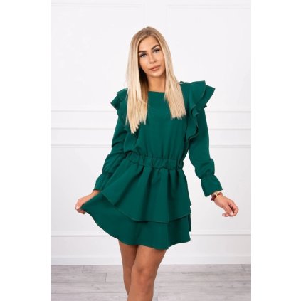 Šaty s vertikálnymi volánmi tmavo zelené