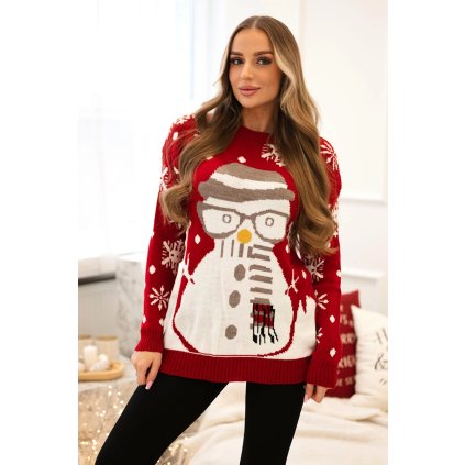 Vianočný sveter s červeným snehuliakom