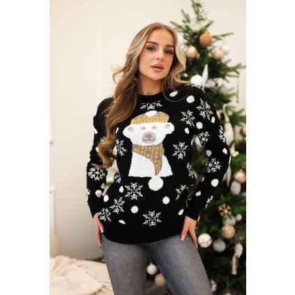 Vianočný sveter s medveďom čierny