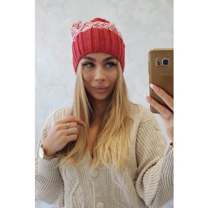 Čiapka s flísom Milano K203 ecru melírovaná+červená