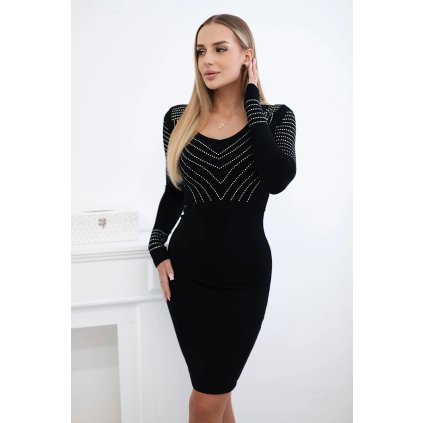 Pletené šaty so strieborným vzorom čierne
