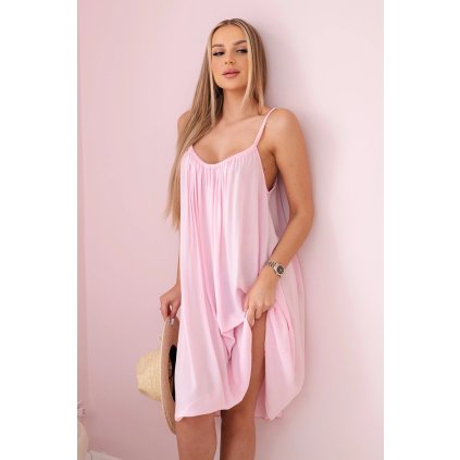 Šaty z viskózy na ramienkach svetloružové