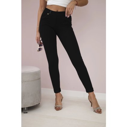 Bavlnené nohavice s prešívaním pri vreckách čierne