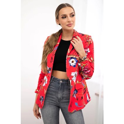 Bavlnené sako s farebnou potlačou malinové