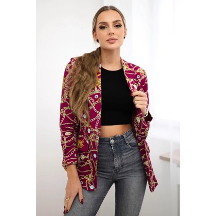 Bavlnené sako s farebnou potlačou tmavo fialové