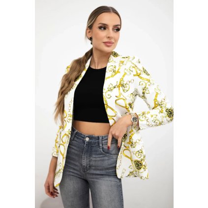 Bavlnené sako s farebnou potlačou ecru+žltá