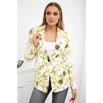 Bavlnené sako na gombíky s potlačou ecru+žltá
