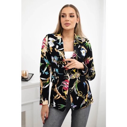 Bavlnené sako na gombík s potlačou čierne+ťavia