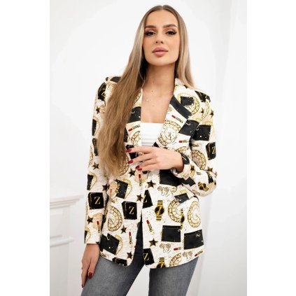 Bavlnené sako na gombík s potlačou ecru+čierna