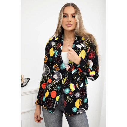 Bavlnené sako na gombík s potlačou čierne