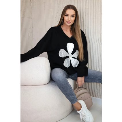 Maslová mikina s ozdobným kvetom čierna