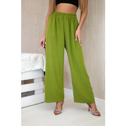 Olivové nohavice so širokými nohavicami