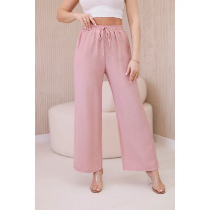 Viskózové nohavice so širokými nohavicami tmavá púdrová ružová