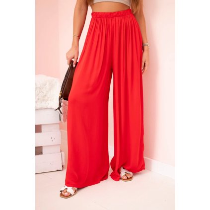 Dámske široké viskózové nohavice s gumou v páse červené