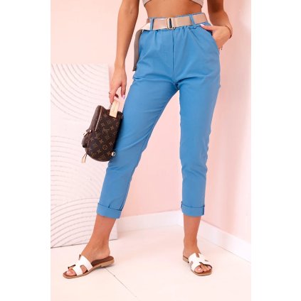 Dámske viskózové nohavice s opaskom a vyhrnutými nohavicami džínsové