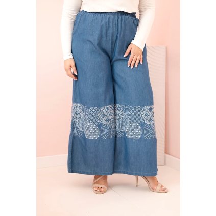 Dámske rifle Plus Size so širokými nohavicami a etnickou výšivkou