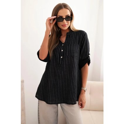 Dámska bavlnená pruhovaná košeľa s vreckom čierna
