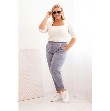 Dámske nohavice Plus Size vyšúchané s viskózou a širokou gumou džínsové