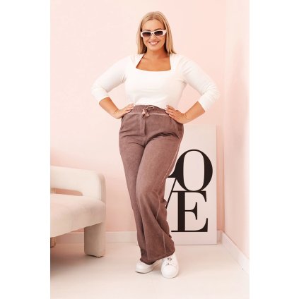 Dámske nohavice Plus Size s viskózou so širokou nohavicou a elastickým pásom fango