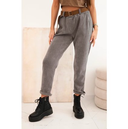 Dámske nohavice s pásom z manchesteru tmavosivé.