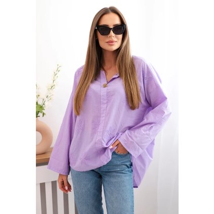 Košeľová blúzka s vyšívaným vzorom tmavo fialová
