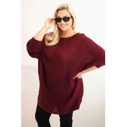 Dámsky sveter Plus Size s moherom pončo bordový