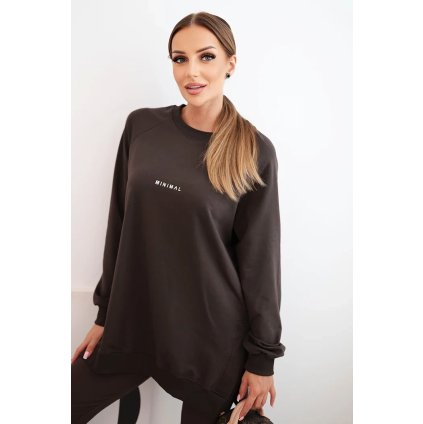 Dámska bavlnená súprava mikina a legíny s nápisom Minimal hnedá