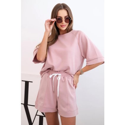 Dámsky set maslový s tričkom s krátkym rukávom a šortkami s gumkou tmavoružový