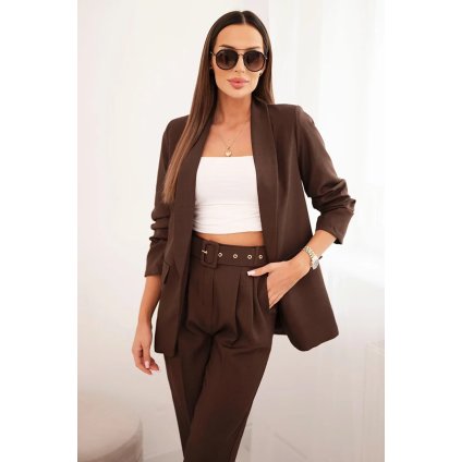 Elegantný súprava sako s nohavicami hnedý
