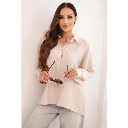 Elegantná dámska viskózová blúzka s ozdobnými gombíkmi béžová